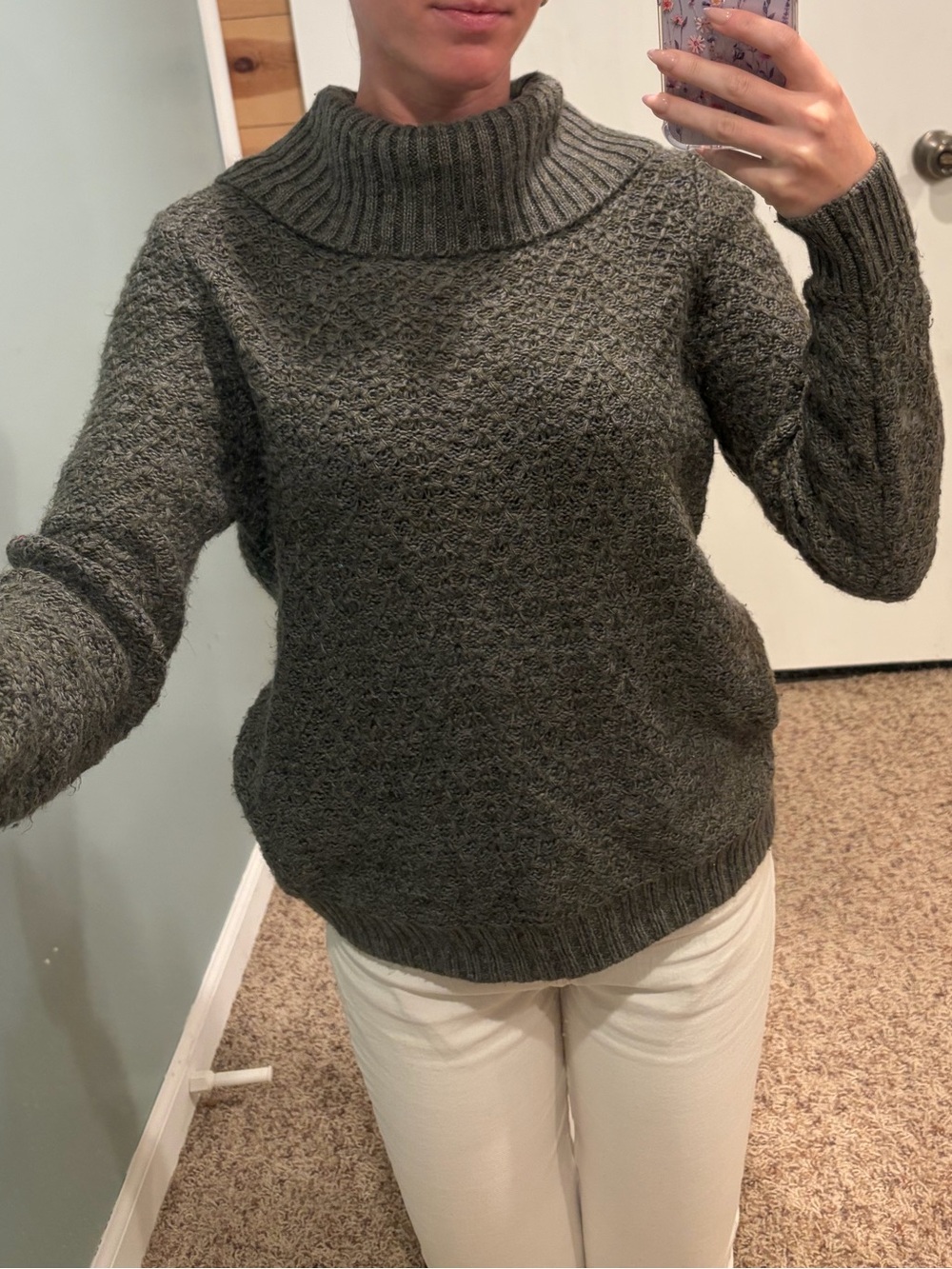 Christopher & Banks Olive Green Knit Turtleneck Sweater